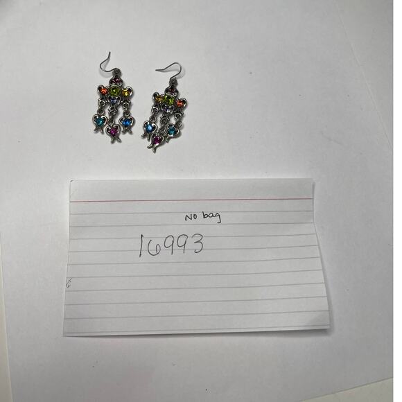 Chico's earrings chandelier dangle pierced silver tone burnished multi colored - Picture 8 of 9